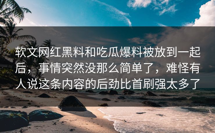 软文网红黑料和吃瓜爆料被放到一起后，事情突然没那么简单了，难怪有人说这条内容的后劲比首刷强太多了  第1张